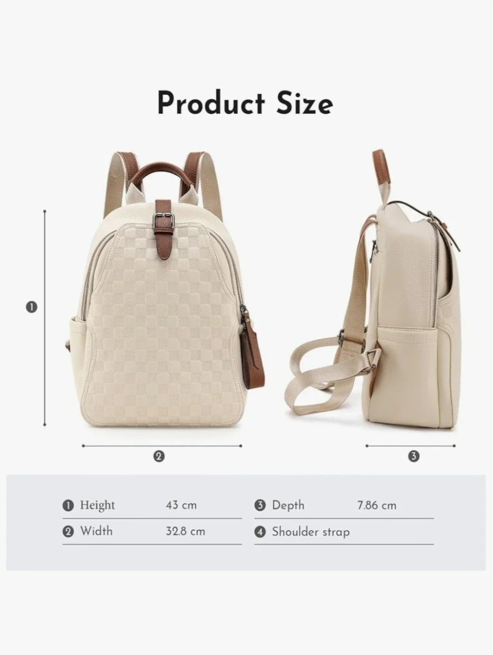 1 Left! Stylish Elegant Cream Textured Checker Vegan Leather Backpack Rucksack